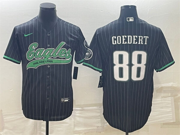 Men's Philadelphia Eagles #88 Dallas Goedert Black With Patch Cool Base Stitched Baseball Jerseys