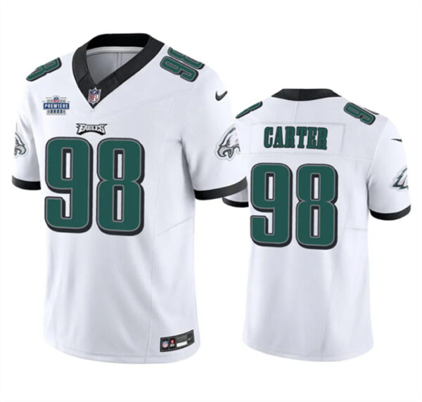 Men's Philadelphia Eagles #98 Jalen Carter White 2023 F.U.S.E. With Prem1ere Patch Vapor Untouchable Limited Stitched Football Jersey