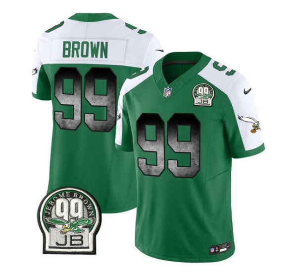 Men's Philadelphia Eagles #99 Jerome Brown Green White 2023 F.U.S.E. Throwback Vapor Untouchable Limited Stitched Football Jersey