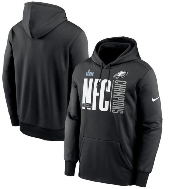 Men's Philadelphia Eagles Black 2022 NFC Champions Iconic Therma Performance Pullover Hoodie