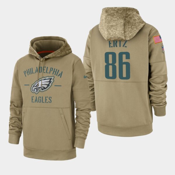 Men's Philadelphia Eagles Zach Ertz 2019 Salute to Service Sideline Therma Pullover Hoodie - Tan