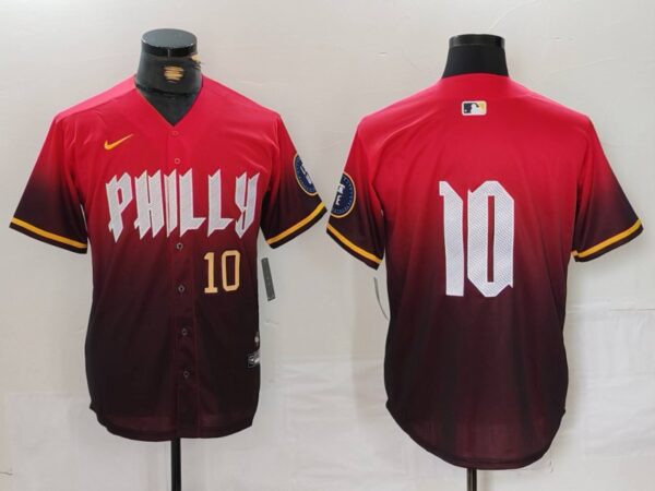 Men's Philadelphia Phillies #10 J.T. Realmuto Red 2024 City Connect Limited Stitched Jerseys