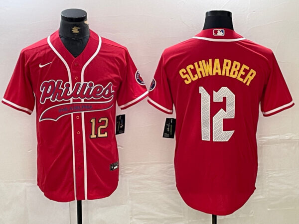 Men's Philadelphia Phillies #12 Kyle Schwarber Red 2024 City Connect Limited Stitched Jerseys