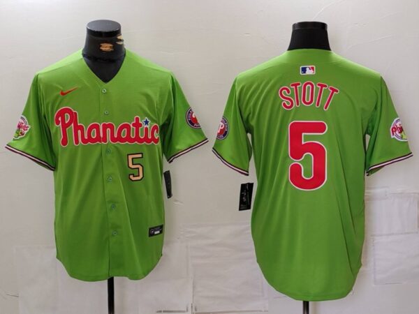 Men's Philadelphia Phillies #5 Bryson Stott Green With Patch Stitched Jerseys