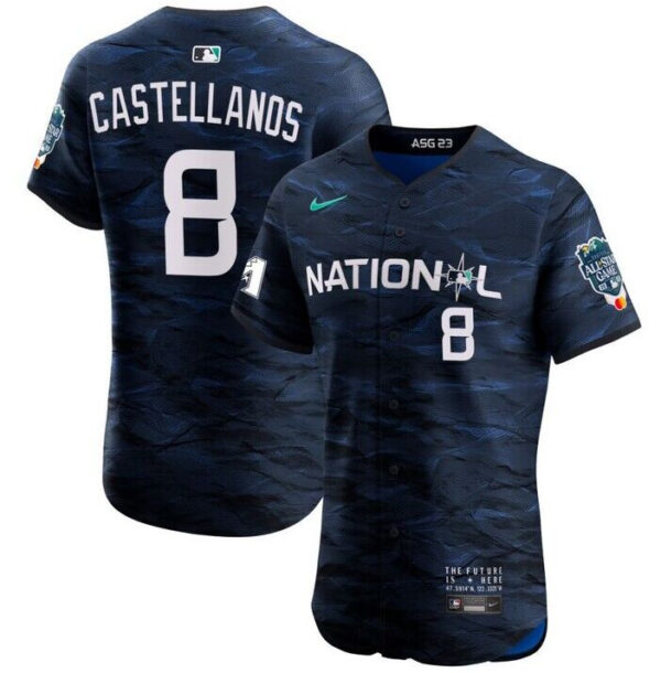 Men's Philadelphia Phillies #8 Nick Castellanos Royal 2023 All-Star Flex Base Stitched Baseball Jersey