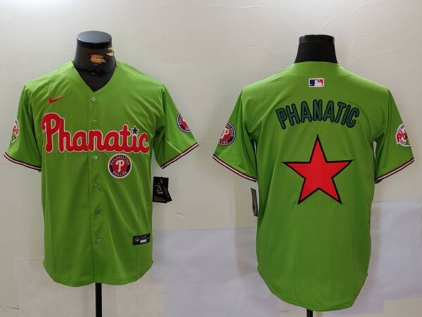 Men's Philadelphia Phillies Phanatic Green Cool Base Stitched Jerseys