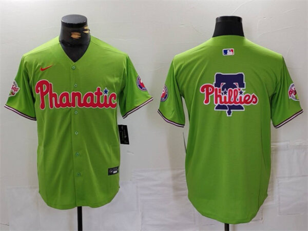 Men's Philadelphia Phillies Team Big Logo Green With Patch Stitched Jerseys