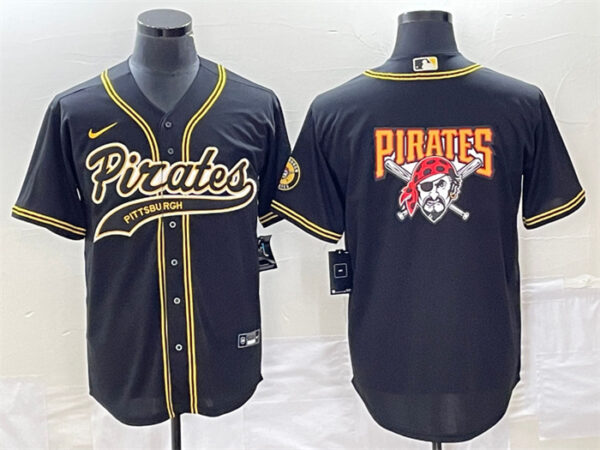 Men's Pittsburgh Pirates Black Team Big Logo Cool Base Stitched Baseball Jersey