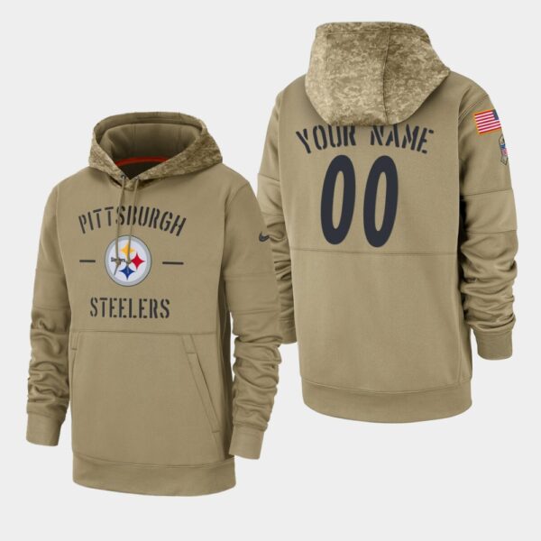 Men's Pittsburgh Steelers #00 Custom 2019 Salute to Service Sideline Therma Hoodie - Tan