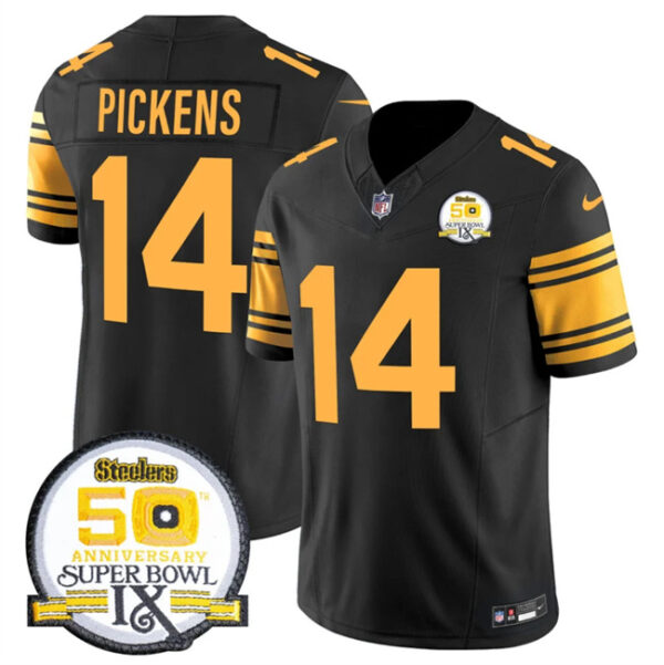 Men's Pittsburgh Steelers #14 George Pickens Black 2024 F.U.S.E. 50th Anniversary Of Super Bowl IX Color Rush Limited Stitched Jersey