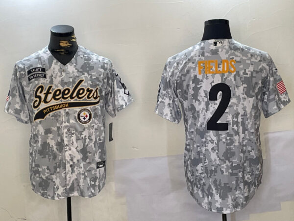 Men's Pittsburgh Steelers #2 Justin Fields 2024 Arctic Camo Salute To Service Stitched Baseball Jerseys