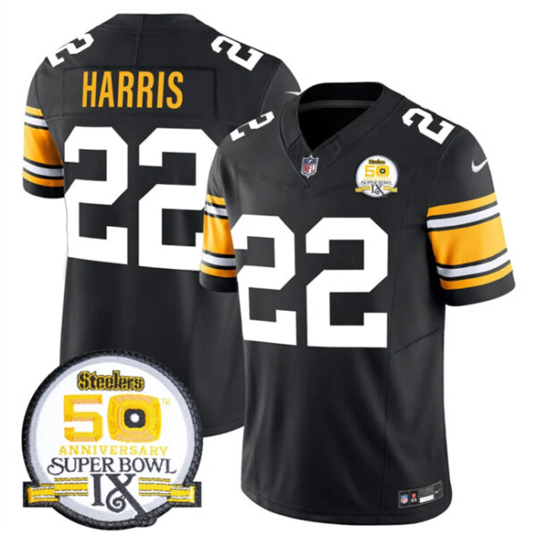 Men's Pittsburgh Steelers #22 Najee Harris Black 2024 F.U.S.E. 50th Anniversary Of Super Bowl IX Vapor Untouchable Limited Stitched Jersey