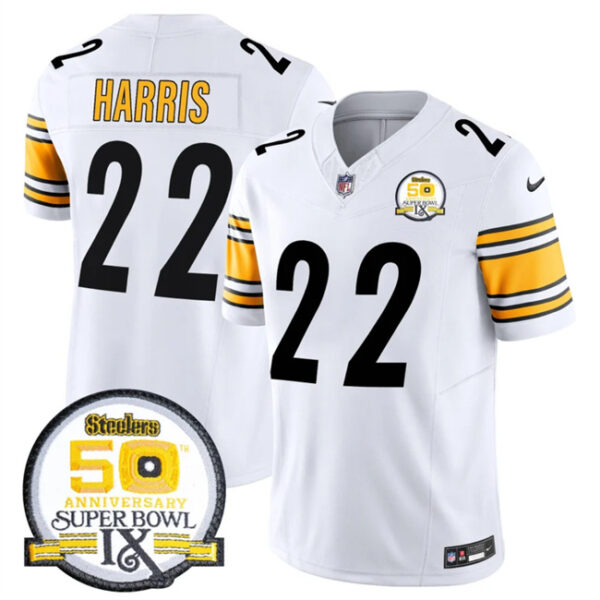 Men's Pittsburgh Steelers #22 Najee Harris White 2024 F.U.S.E. 50th Anniversary Of Super Bowl IX Alternate Vapor Untouchable Limited Stitched Jersey