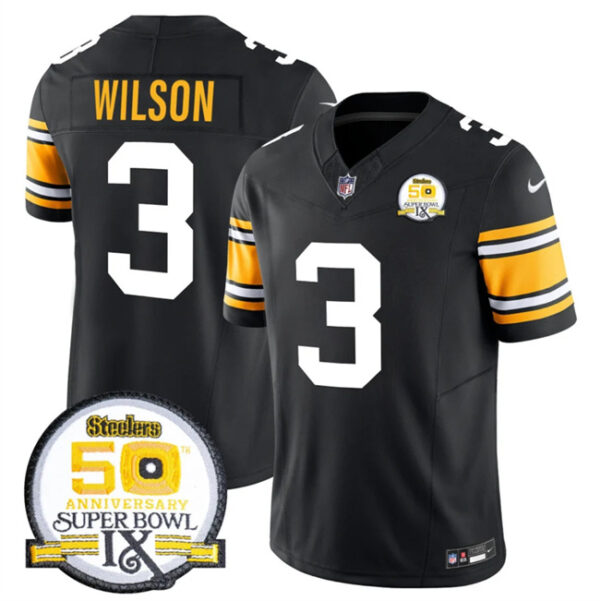 Men's Pittsburgh Steelers #3 Russell Wilson Black 2024 F.U.S.E. 50th Anniversary Of Super Bowl IX Vapor Untouchable Limited Stitched Jersey