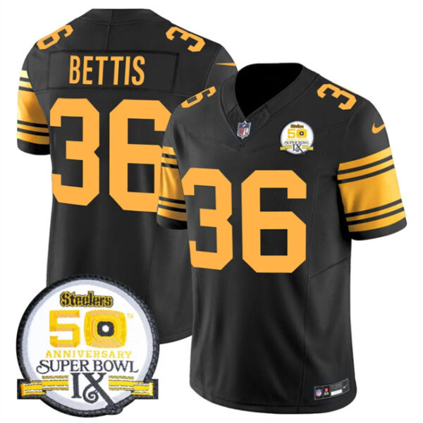 Men's Pittsburgh Steelers #36 Jerome Bettis Black 2024 F.U.S.E. 50th Anniversary Of Super Bowl IX Color Rush Limited Stitched Jersey