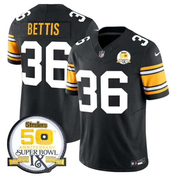 Men's Pittsburgh Steelers #36 Jerome Bettis Black 2024 F.U.S.E. 50th Anniversary Of Super Bowl IX Vapor Untouchable Limited Stitched Jersey