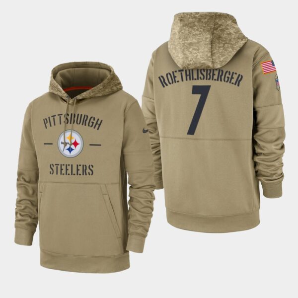 Men's Pittsburgh Steelers #7 Ben Roethlisberger 2019 Salute to Service Sideline Therma Hoodie - Tan