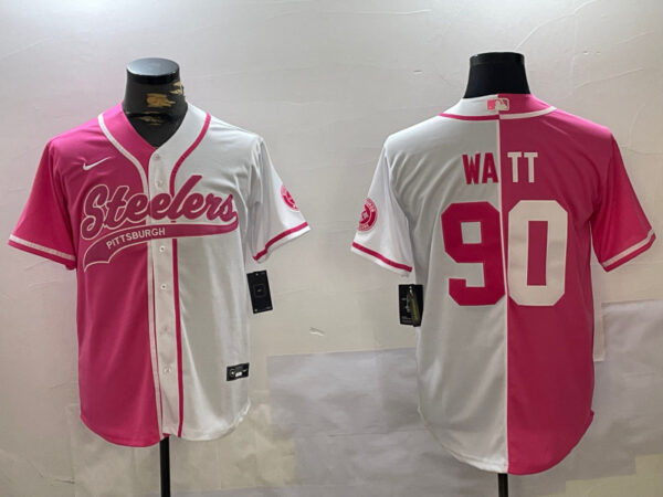 Men's Pittsburgh Steelers #90 T.J. Watt 2024 Arctic Red White Salute To Service Stitched Baseball Jerseys