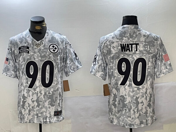 Men's Pittsburgh Steelers #90 T. J. Watt 2024 F.U.S.E Arctic Camo Salute To Service Limited Stitched Football Jersey