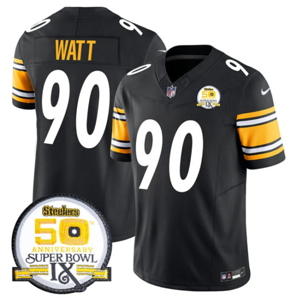 Men's Pittsburgh Steelers #90 T.J. Watt Black 2024 F.U.S.E. 50th Anniversary Of Super Bowl IX Alternate Vapor Untouchable Limited Stitched Jersey