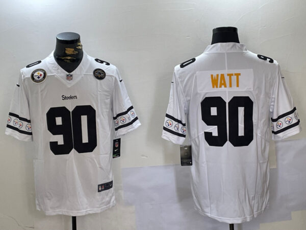 Men's Pittsburgh Steelers #90 T.J. Watt White 2019 Team Logo Cool Edition Stitched Jerseys