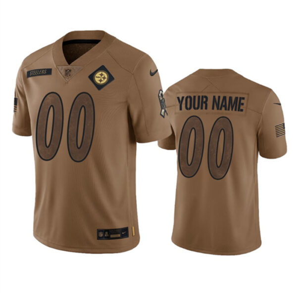 Men's Pittsburgh Steelers Active Player Custom 2023 Brown Salute To Setvice Limited Stitched Football Jersey