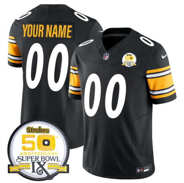 Men's Pittsburgh Steelers Active Player Custom Black 2024 F.U.S.E. 50th Anniversary Of Super Bowl IX Alternate Vapor Untouchable Limited Stitched Jersey