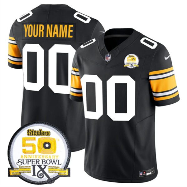 Men's Pittsburgh Steelers Active Player Custom Black 2024 F.U.S.E. 50th Anniversary Of Super Bowl IX Vapor Untouchable Limited Stitched Jersey