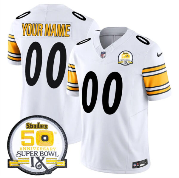 Men's Pittsburgh Steelers Active Player Custom White 2024 F.U.S.E. 50th Anniversary Of Super Bowl IX Alternate Vapor Untouchable Limited Stitched Jersey