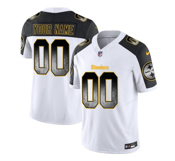 Men's Pittsburgh Steelers Active Player Custom White Black 2023 F.U.S.E. Smoke Vapor Untouchable Limited Stitched Jersey