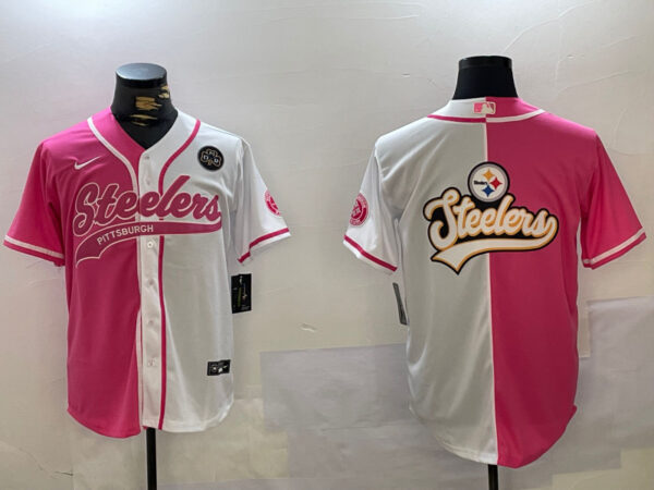 Men's Pittsburgh Steelers Big Logo 2024 Arctic Red White Salute To Service Stitched Baseball Jerseys