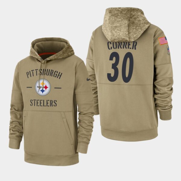 Men's Pittsburgh Steelers James Conner 2019 Salute to Service Sideline Therma Hoodie - Tan