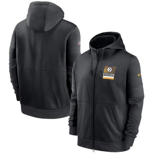 Men's Pittsburgh Steelers New 2020 Nike Gray Black Fan Gear Mascot Performance Full Zip Hoodie