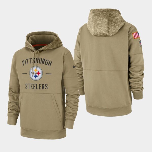 Men's Pittsburgh Steelers Tan 2019 Salute to Service Sideline Therma Pullover Hoodie