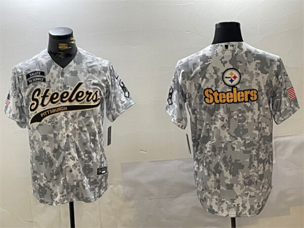 Men's Pittsburgh Steelers Team Big Logo 2024 Arctic Camo Salute To Service Stitched Baseball Jerseys