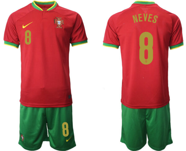 Men's Portugal #8 Neves Red Home Soccer Jersey Suit