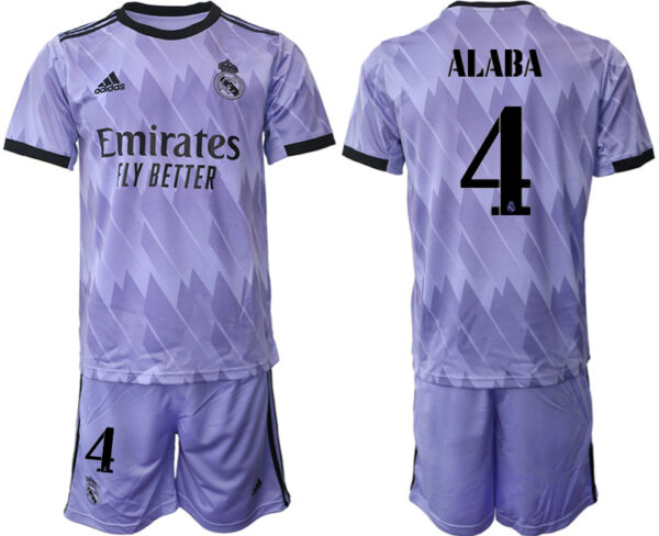 Men's Real Madrid #4 David Alaba 22 23 Purple Away Soccer Jersey Suit