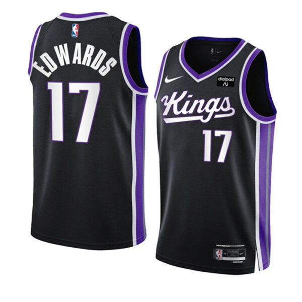 Men's Sacramento Kings #17 Kessler Edwards Black 2023 24 Icon Edition Swingman Stitched Basketball Jersey