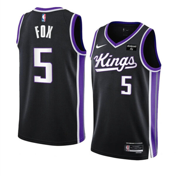 Men's Sacramento Kings #5 De'Aaron Fox Black 2023 24 Icon Edition Swingman Stitched Basketball Jersey