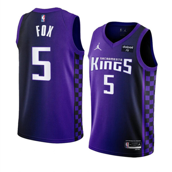 Men's Sacramento Kings #5 De'Aaron Fox Purple 2023 24 Statement Edition Swingman Stitched Basketball Jersey