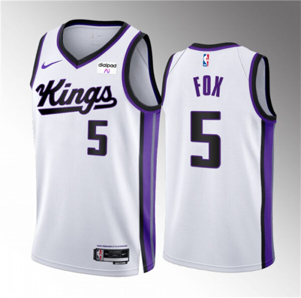 Men's Sacramento Kings #5 De'Aaron Fox White 2023 24 Association Edition Swingman Stitched Basketball Jersey