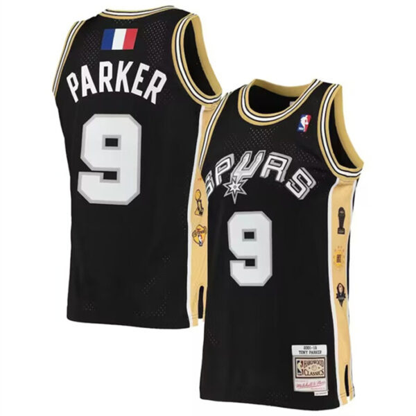 Men's San Antonio Spurs #9 Tony Parker Black 2001-02 Hardwood Classics Swingman Stitched Jersey