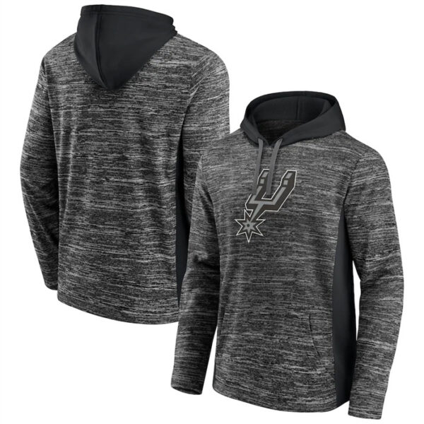 Men's San Antonio Spurs Heathered Charcoal Black Instant Replay Color Block Pullover Hoodie