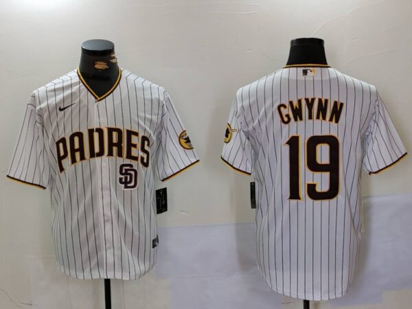 Men's San Diego Padres #19 19 Tony Gwynn White Cool Base Stitched Baseball Jersey