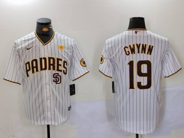 Men's San Diego Padres #19 19 Tony Gwynn White With PS Patch Cool Base Stitched Baseball Jerseys