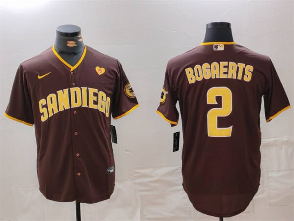 Men's San Diego Padres #2 Xander Bogaerts Brown With PS Patch Cool Base Stitched Baseball Jersey