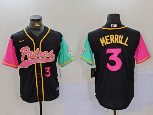 Men's San Diego Padres #3 Jackson Merrill Black Cool Base Stitched Baseball Jerseys