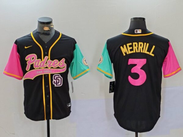 Men's San Diego Padres #3 Jackson Merrill Black Cool Base Stitched Baseball Jerseys