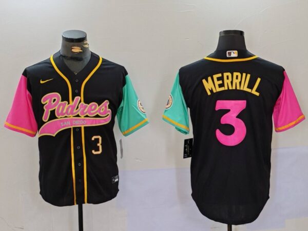 Men's San Diego Padres #3 Jackson Merrill Black Cool Base Stitched Baseball Jerseys