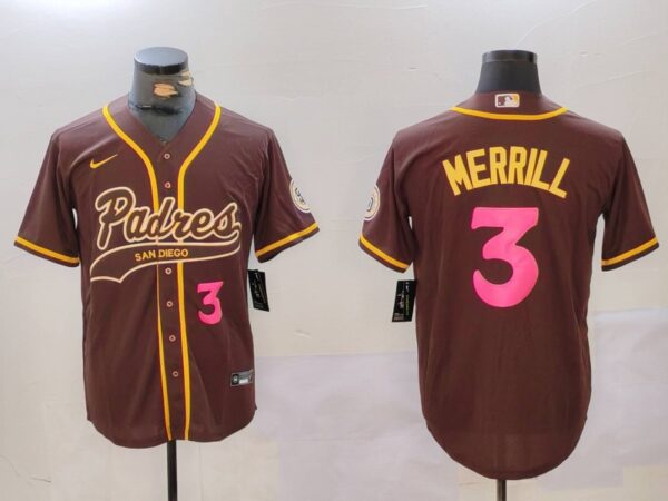 Men's San Diego Padres #3 Jackson Merrill Brown Cool Base Stitched Baseball Jerseys